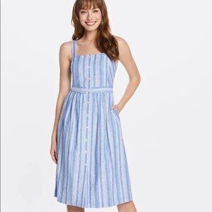 Draper James Linen Striped Button Front Midi Dress - NWT
